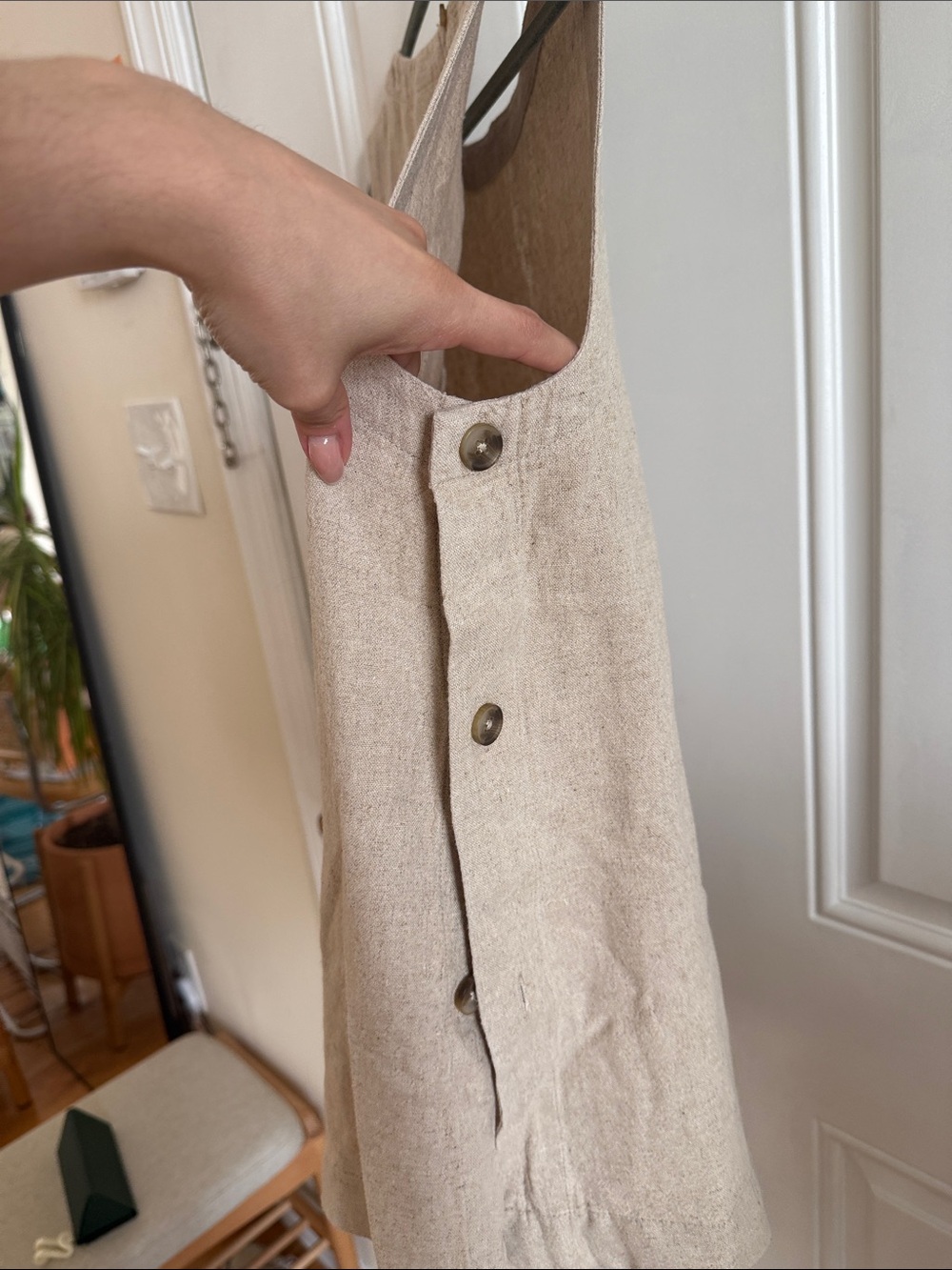Linen Sleeveless Side-Button Tunic Tank - sand - Picture 2 of 3